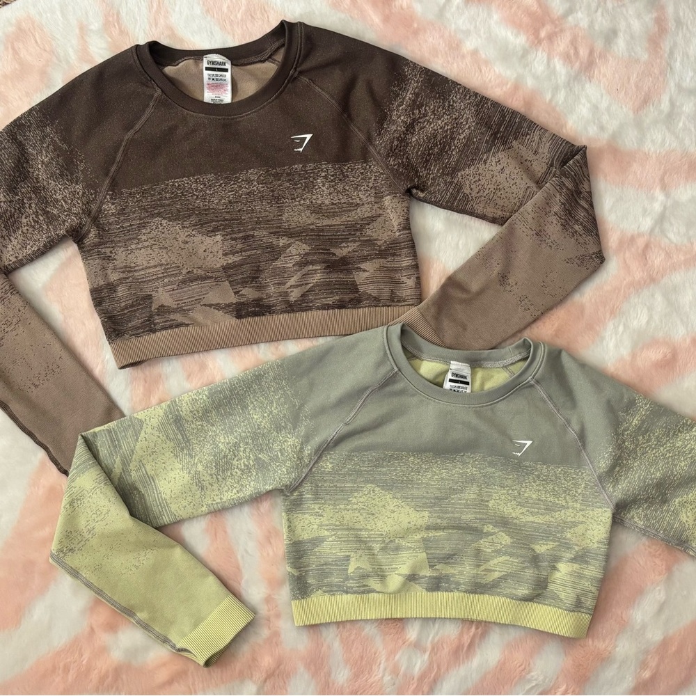 2 Gymshark crop athletic tops- Brown and Green Ombre